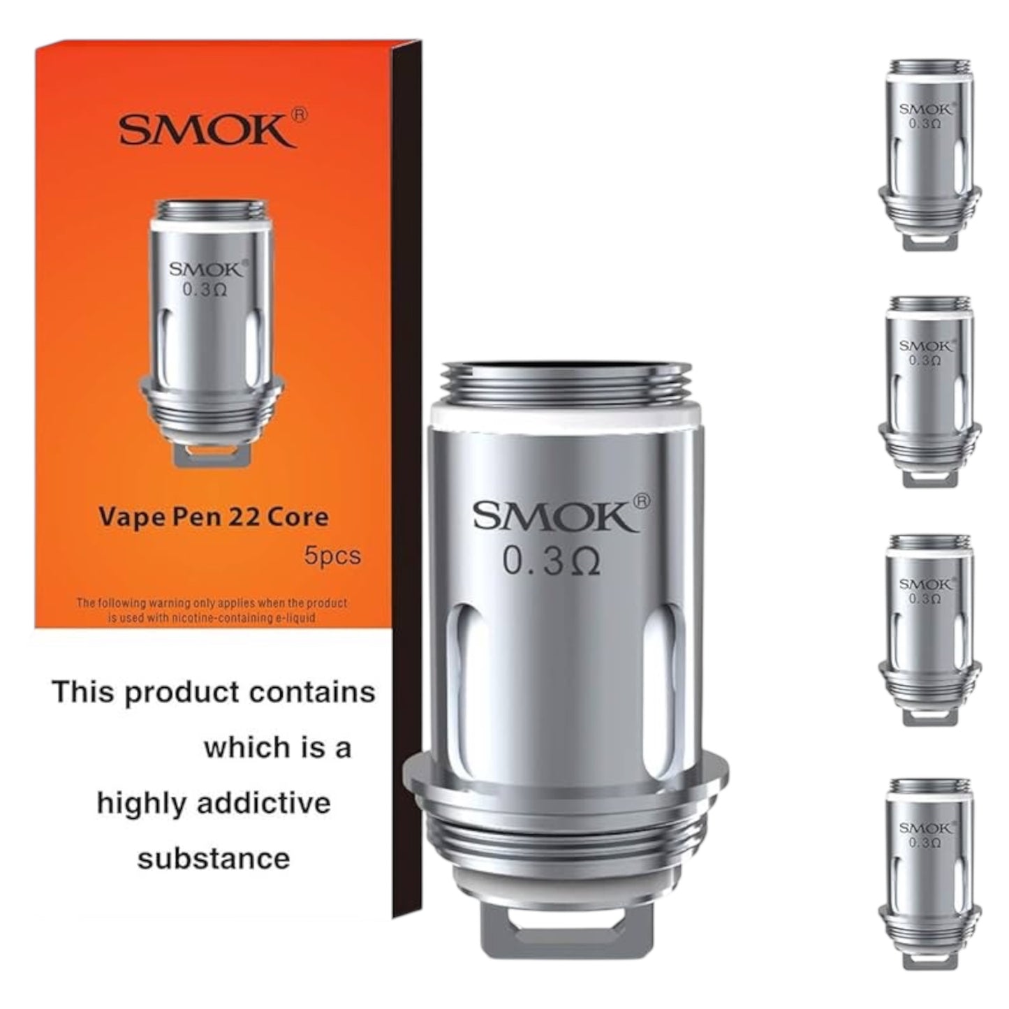 SMOK Vaping Pen Replacement Coils, 0.3 Ohm, Dual Core Coil, Pack of 5